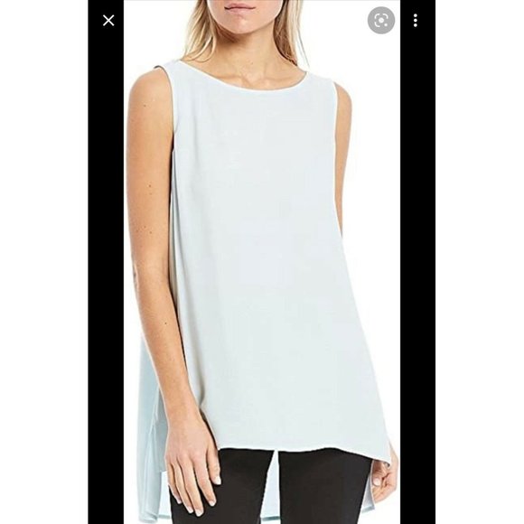 NWT Eileen Fisher Scoopneck PS Clearwater Bateau Neck Long Shell Tank $218 - Picture 2 of 8